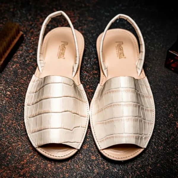 Shop Maseratti Naples Embossed Caiman Minorca Sandals Oryx