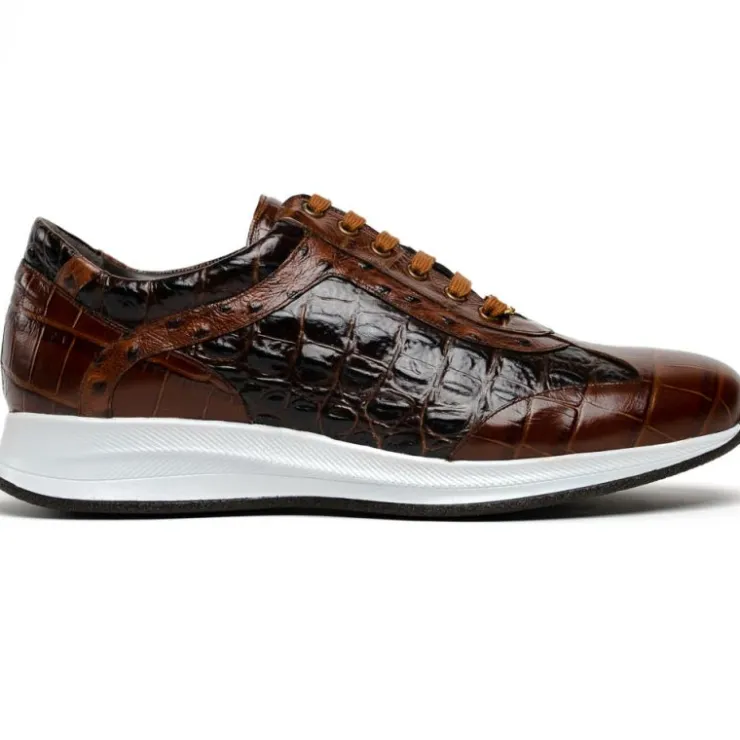 Flash Sale Maseratti Vidal 6002 Embossed Crocodile / Caiman / Ostrich Sneakers Brown