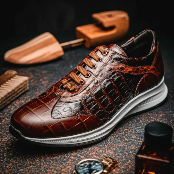 maseratti_vidal__embossed_7.webp Flash Sale Maseratti Vidal 6002 Embossed Crocodile / Caiman / Ostrich Sneakers Brown