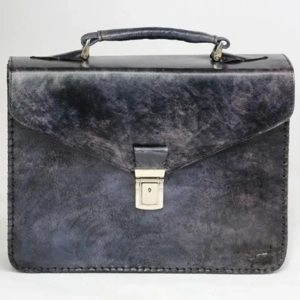 massimiliano_san_babila_h_0.webp Online Massimiliano Stanco Massimiliano San Babila Hand Antiqued Gusset Briefcase Brushed Denim