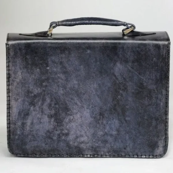massimiliano_san_babila_h_1.webp Online Massimiliano Stanco Massimiliano San Babila Hand Antiqued Gusset Briefcase Brushed Denim