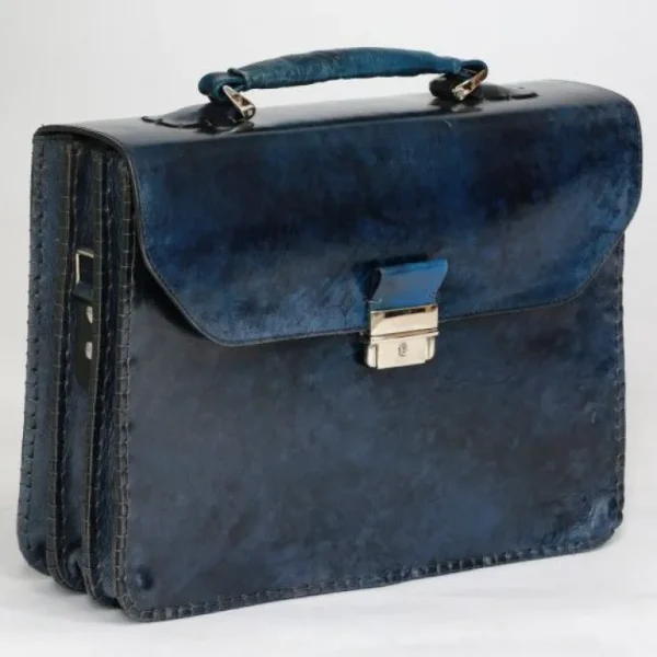 massimiliano_stanco_barbe_0-1.webp Discount Massimiliano Stanco Barbera Hand Antiqued Gusset Briefcase Cobalt Blue