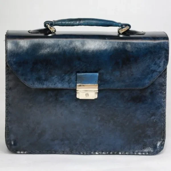 massimiliano_stanco_barbe_1-1.webp Discount Massimiliano Stanco Barbera Hand Antiqued Gusset Briefcase Cobalt Blue