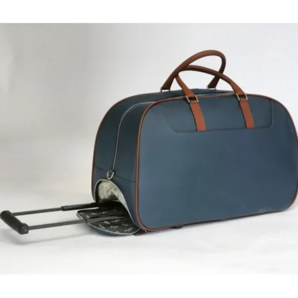 New Massimiliano Stanco Boston Trolley Bag Blue / Chestnut