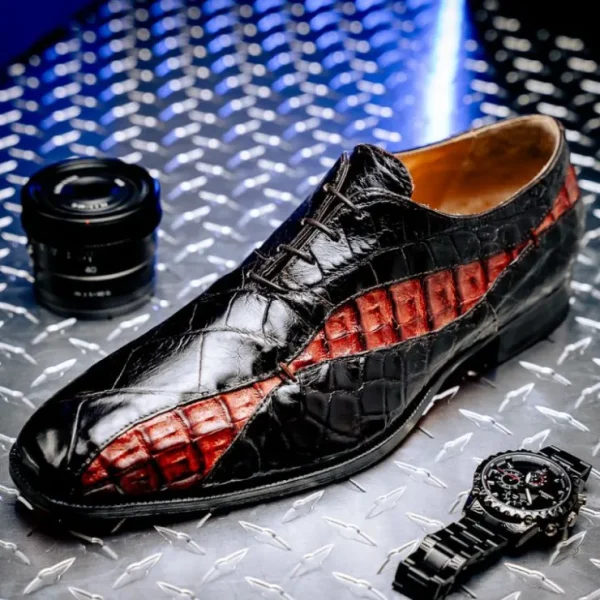 mauri__alligator__hornbac_3-1.webp Clearance Mauri 3227 Alligator / Hornback Oxford Shoes Dark Brown/ Gold DarkBrown/Gold