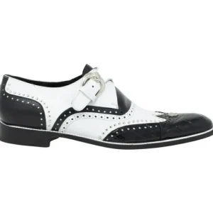New Mauri 3051 Alligator & Calfskin Monk Strap Black/White (Special Order) DarkCognac