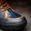 Shop Mauri 8439 Baby Croc / Patent Leather / Nappa Boots Wonder Blue & Cognac (Special Order) WonderBlue&Cognac