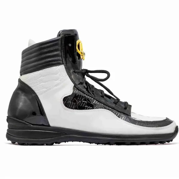 mauri__baby_crocodile__os_1-2.webp Online Mauri 8401 Baby Crocodile / Ostrich Leg / Embossed Patent Sneakers White / Black (Special Order)