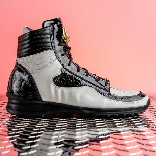 mauri__baby_crocodile__os_2.webp Online Mauri 8401 Baby Crocodile / Ostrich Leg / Embossed Patent Sneakers White / Black (Special Order)