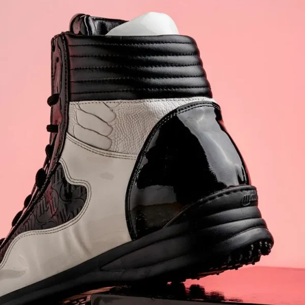 mauri__baby_crocodile__os_5.webp Online Mauri 8401 Baby Crocodile / Ostrich Leg / Embossed Patent Sneakers White / Black (Special Order)
