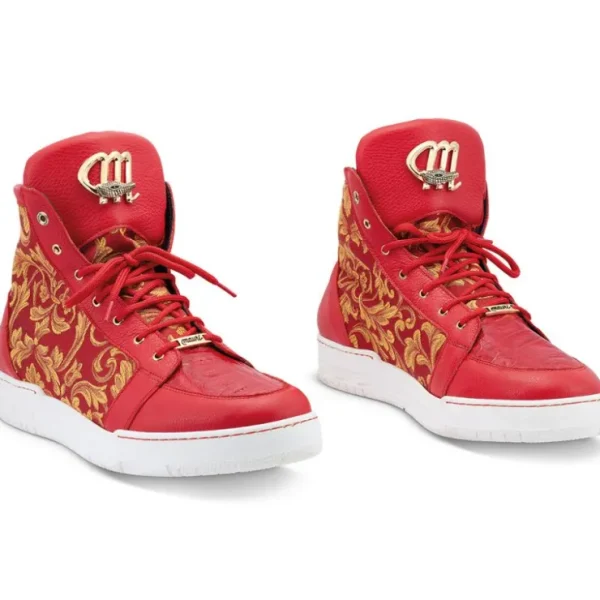 mauri__baby_crocodile_amp_1.webp Online Mauri 8437 Baby Crocodile & Fabric Hightop Sneakers Red
