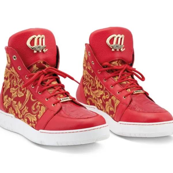 mauri__baby_crocodile_amp_2.webp Online Mauri 8437 Baby Crocodile & Fabric Hightop Sneakers Red
