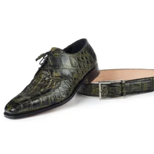 New Mauri 1022 Bamboo Body Alligator & Hornback Shoes Olive / Black (SPECIAL ORDER) Olive/Black
