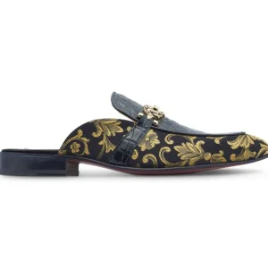 Cheap Mauri 4976 Bermuda Gobelins Fabric & Alligator Half Shoes Black