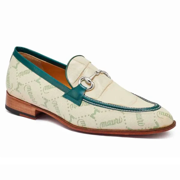 mauri__body_alligator_amp_0.webp Shop Mauri 4983 Body Alligator & Fabric Loafers Spring Green / Cream / Hunter Green (Special Order)