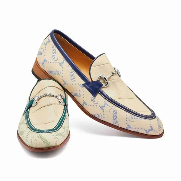 mauri__body_alligator_amp_3.webp Shop Mauri 4983 Body Alligator & Fabric Loafers Spring Green / Cream / Hunter Green (Special Order)