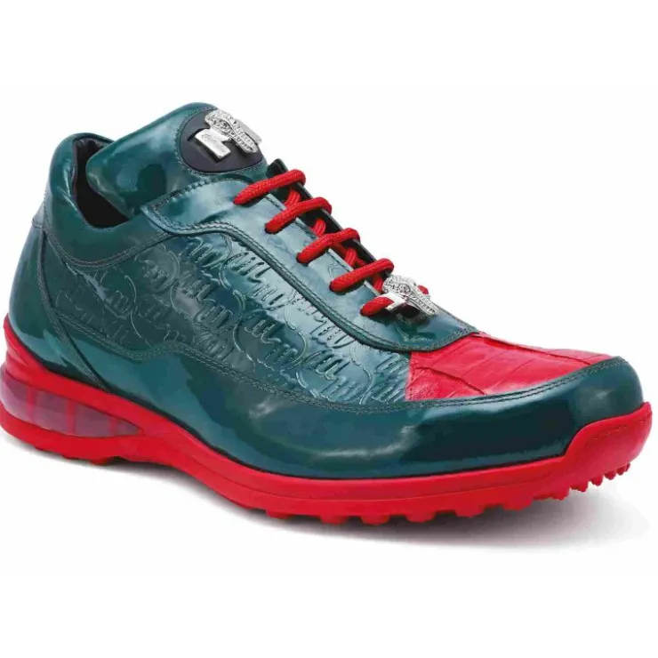 Outlet Mauri 8900/2 Bubble Crocodile & Embossed Sneakers (Special Order) Green/Red