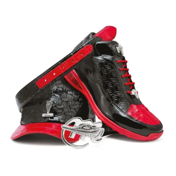 mauri__bubble_patent_leat_2.webp Online Mauri 8900/2 Bubble Patent Leather Embossed Baby Croc Sneakers Black / Red Black/Red