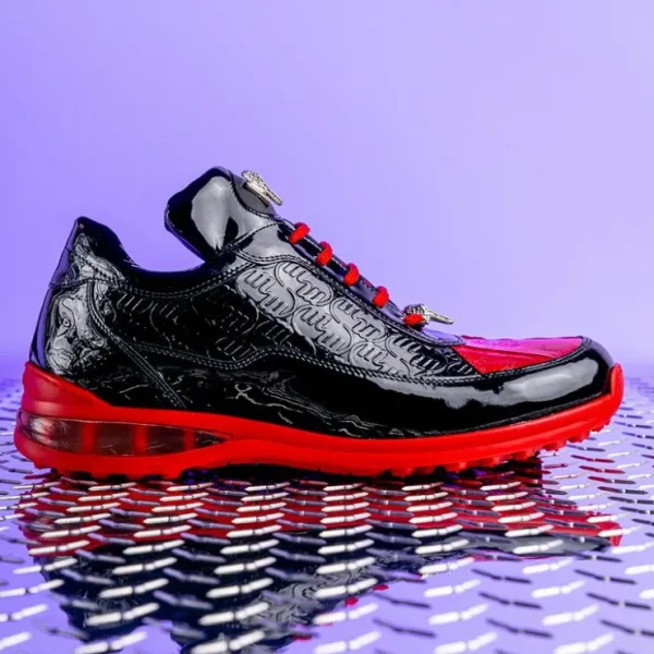 mauri__bubble_patent_leat_4.webp Online Mauri 8900/2 Bubble Patent Leather Embossed Baby Croc Sneakers Black / Red Black/Red