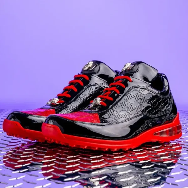 mauri__bubble_patent_leat_5.webp Online Mauri 8900/2 Bubble Patent Leather Embossed Baby Croc Sneakers Black / Red Black/Red