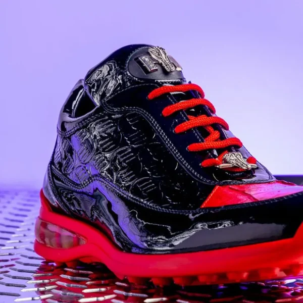 mauri__bubble_patent_leat_6.webp Online Mauri 8900/2 Bubble Patent Leather Embossed Baby Croc Sneakers Black / Red Black/Red