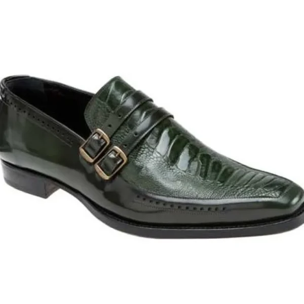 mauri__calfskin_ostrich_l_0.webp Discount Mauri 4361 Calfskin Ostrich Leg Monk Strap Loafers (Special Order) Green