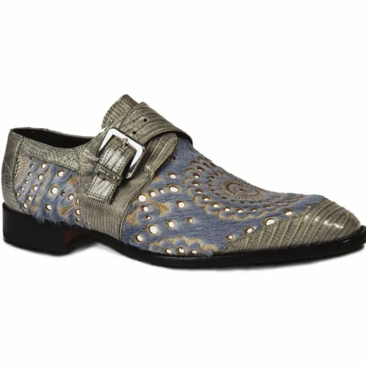 Fashion Mauri 4826 Ceruti Lizard & Pony Monk Strap Shoes Gray (Special Order) MediumGray