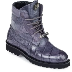 Clearance Mauri 4637 Commando Alligator / Ostrich Leg / Nappa Boots Medium Gray (Special Order) MediumGray