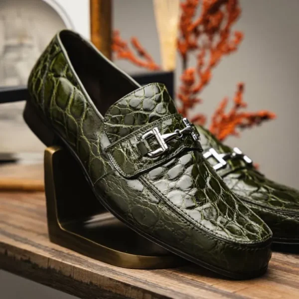 Shop Mauri 4885 Croco Flanks Dress Shoes Money Green (Special Order) MoneyGreen