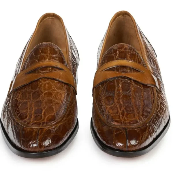 Hot Mauri 4862 Crocodile Penny Loafers (Special Order) Brandy