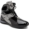 Cheap Mauri 8402 Diamond Patent/ Baby Croc/ Suede/ Fabric Sneakers Black/ Grey Black/Grey