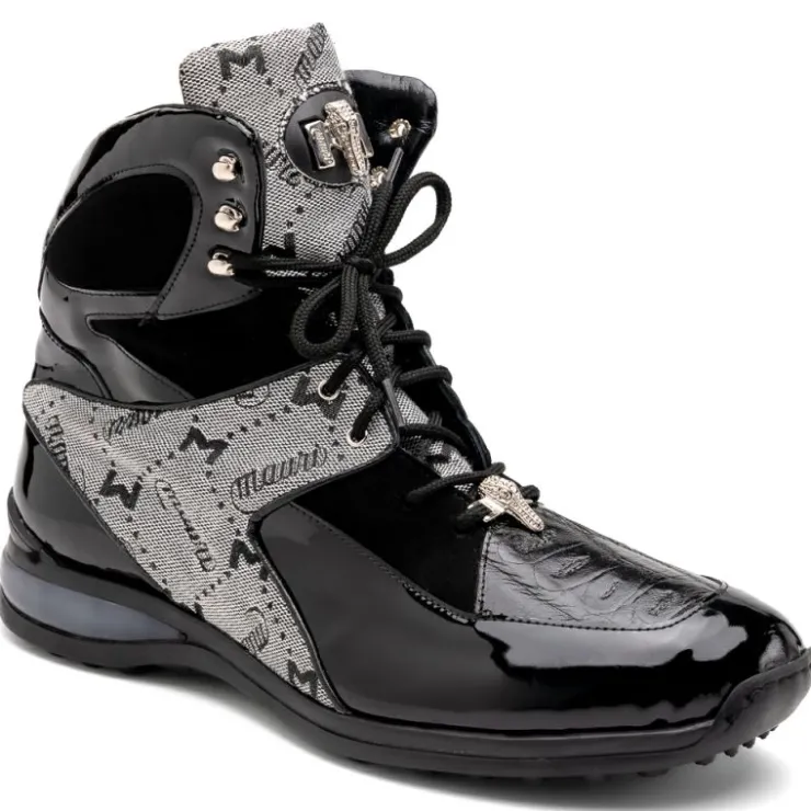 Cheap Mauri 8402 Diamond Patent/ Baby Croc/ Suede/ Fabric Sneakers Black/ Grey Black/Grey