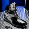Cheap Mauri 8402 Diamond Patent/ Baby Croc/ Suede/ Fabric Sneakers Black/ Grey Black/Grey