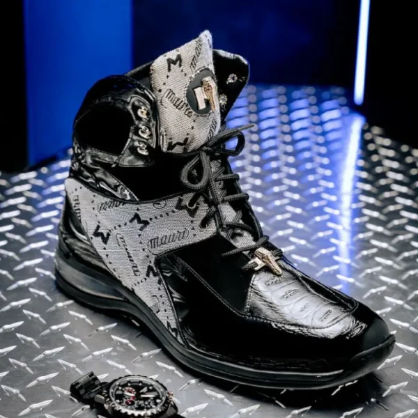 Cheap Mauri 8402 Diamond Patent/ Baby Croc/ Suede/ Fabric Sneakers Black/ Grey Black/Grey