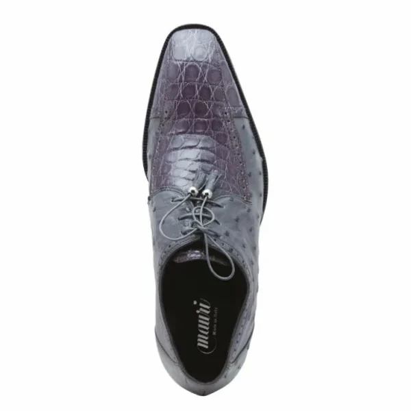 Store Mauri 3058 Duke Crocodile & Ostrich Derby Shoes Medium Gray (Special Order) MediumGray