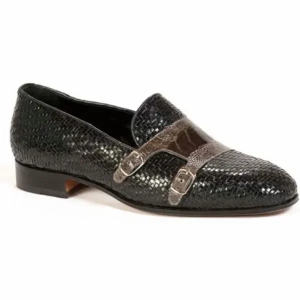 mauri__espiga_woven_amp_o_0.webp Online Mauri 4811 Espiga Woven & Ostrich Leg Loafers Black / Gray (SPECIAL ORDER) Black/Gray