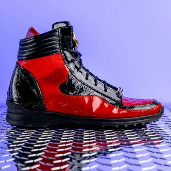 mauri__flash_crocodile_am_2.webp Cheap Mauri 8401 Flash Crocodile & Ostrich High Top Sneakers Black / Red (Special Order) Black/Red