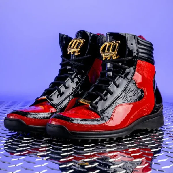 mauri__flash_crocodile_am_3.webp Cheap Mauri 8401 Flash Crocodile & Ostrich High Top Sneakers Black / Red (Special Order) Black/Red