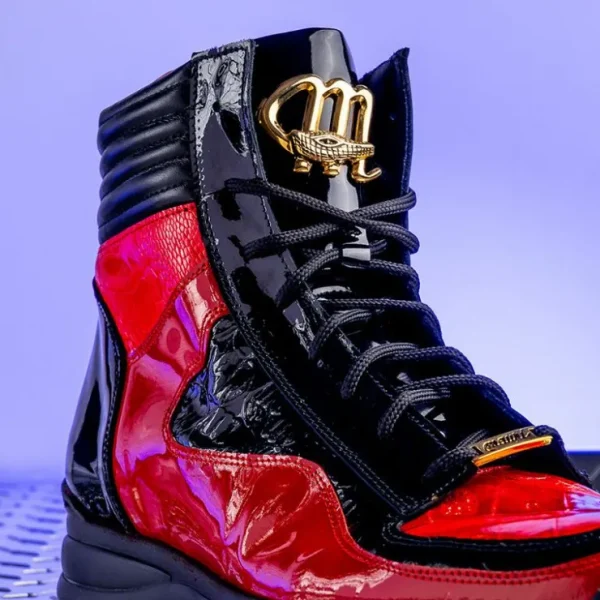 mauri__flash_crocodile_am_4.webp Cheap Mauri 8401 Flash Crocodile & Ostrich High Top Sneakers Black / Red (Special Order) Black/Red