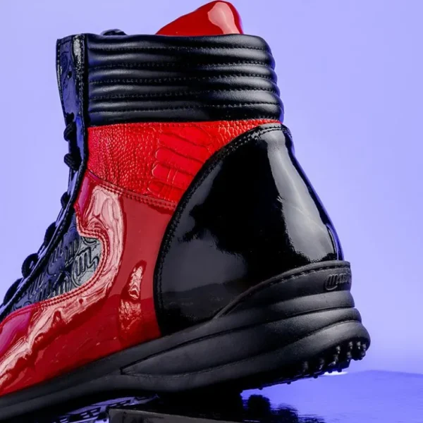 mauri__flash_crocodile_am_5.webp Cheap Mauri 8401 Flash Crocodile & Ostrich High Top Sneakers Black / Red (Special Order) Black/Red