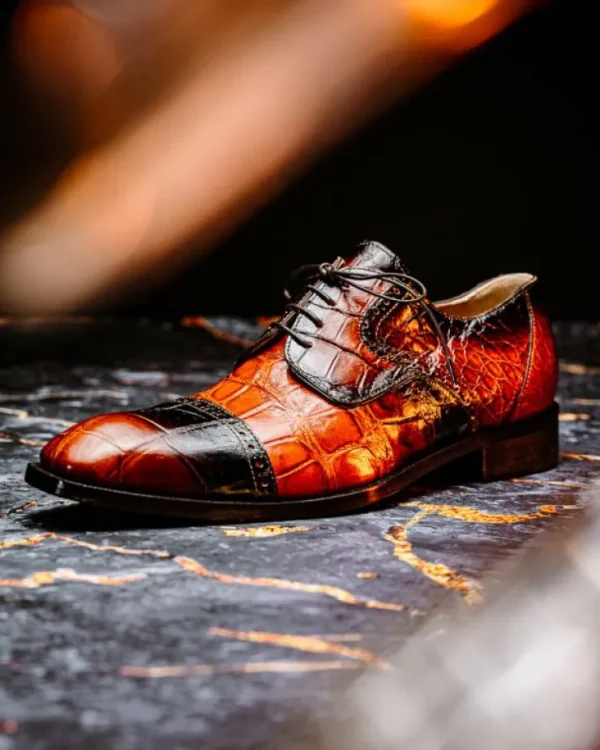 mauri__flawless_alligator_3.webp Hot Mauri 1087/2 Flawless Alligator Cap Toe Derby Cognac / Dirty Gold