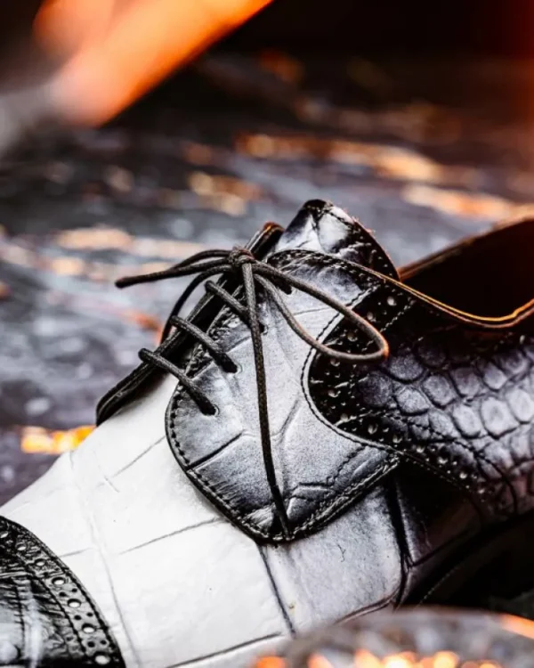 mauri__flawless_alligator_4-1.webp Discount Mauri 1087/2 Flawless Alligator Cap Toe Derby White / Dirty Black