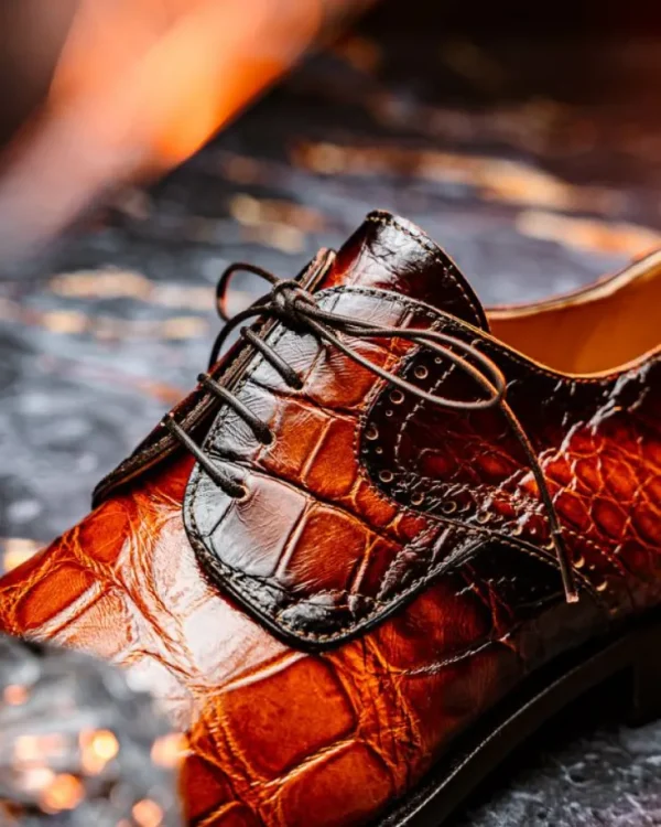 mauri__flawless_alligator_4.webp Hot Mauri 1087/2 Flawless Alligator Cap Toe Derby Cognac / Dirty Gold
