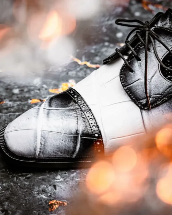 mauri__flawless_alligator_5-1.webp Discount Mauri 1087/2 Flawless Alligator Cap Toe Derby White / Dirty Black
