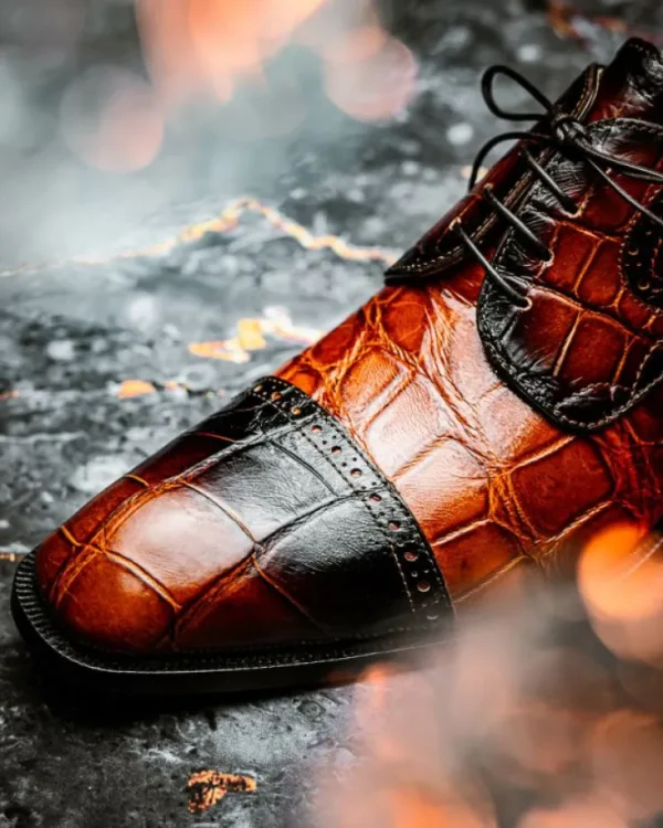 mauri__flawless_alligator_5.webp Hot Mauri 1087/2 Flawless Alligator Cap Toe Derby Cognac / Dirty Gold