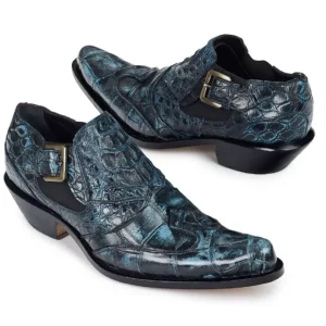 Sale Mauri 44220 Indigo Body Alligator & Hornback Ankle Boots Light Blue / Black (Special Order) LightBlue/Black