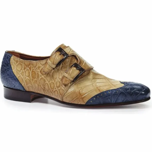 mauri__masolino_alligator_0.webp Best Mauri 1010 Masolino Alligator Monk Strap Shoes Blue / Bone (Special Order) Blue/Bone