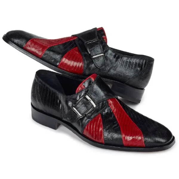 mauri__orchestra_lizard_m_0.webp Clearance Mauri 2536 Orchestra Lizard Monk Strap Shoes Black / Red (Special Order) Black/Red