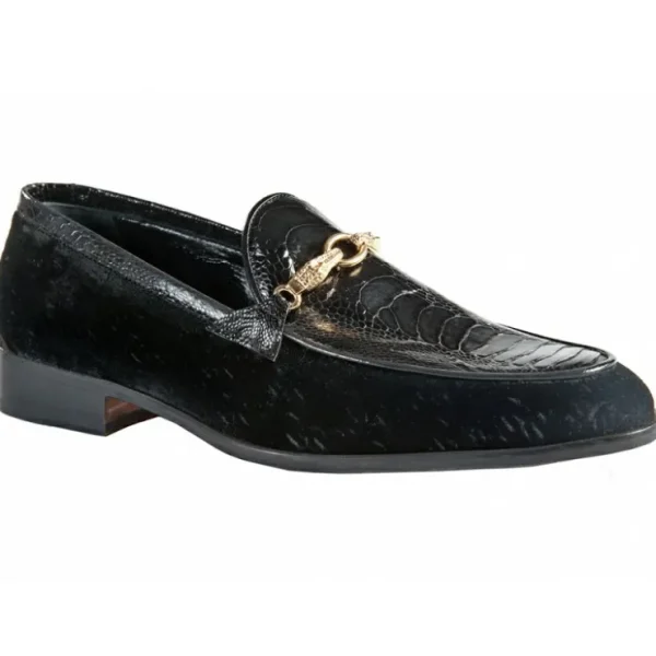 mauri__ostrich_leg__embos_0-1.webp Flash Sale Mauri 4932 Ostrich Leg / Embossed Velvet Shoes (Special Order) Black