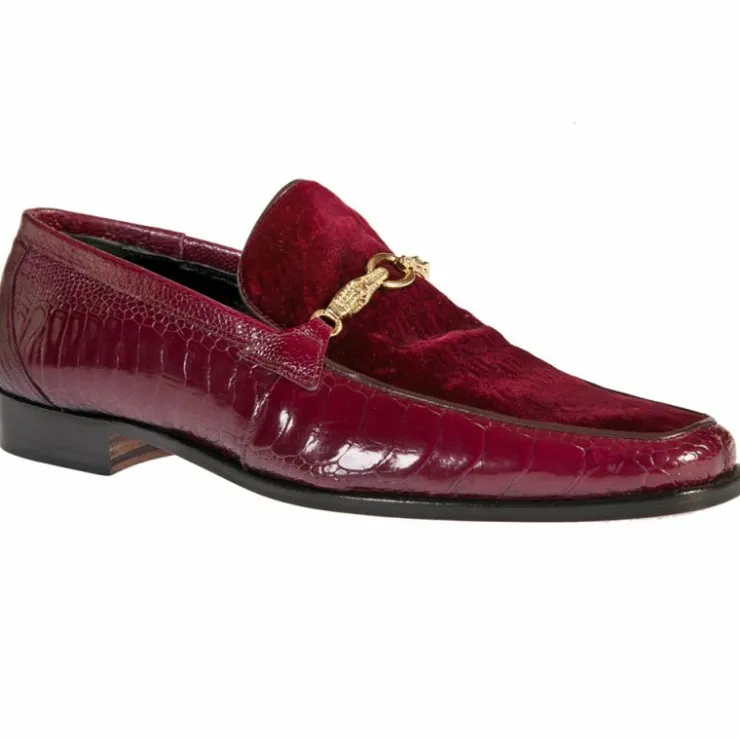 Outlet Mauri 4990 Ostrich Leg / Embossed Velvet Shoes Ruby Red (Special Order) RubyRed